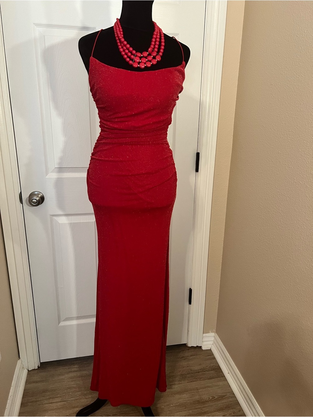 Windsor Red Glitter Spaghetti-Strap Maxi Dress